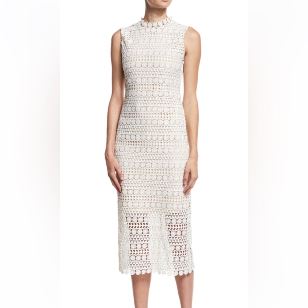 Shoshanna Mirian White Ivory Lace Sheath Midi Dress Size 8 NWT